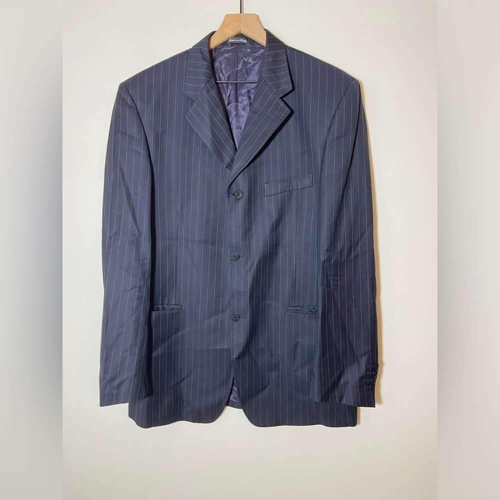 SERGIO VALENTINO Wool Super 140's Blazer Men's 52 L Striped Navy Blue